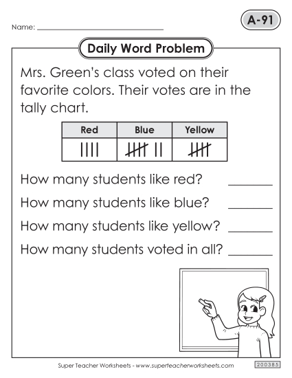 Daily Word Problems  A-91 through A-95 (Printable PDF Worksheet)