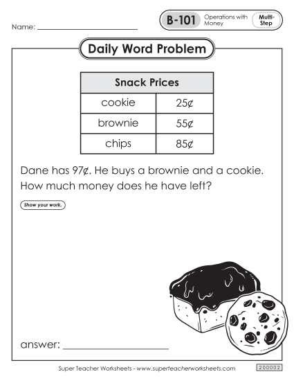 Daily Word Problems  B-101 through B-105 (Printable PDF Worksheet)