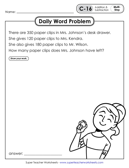 Daily Word Problems C-16 through C-20 (Printable PDF Worksheet)