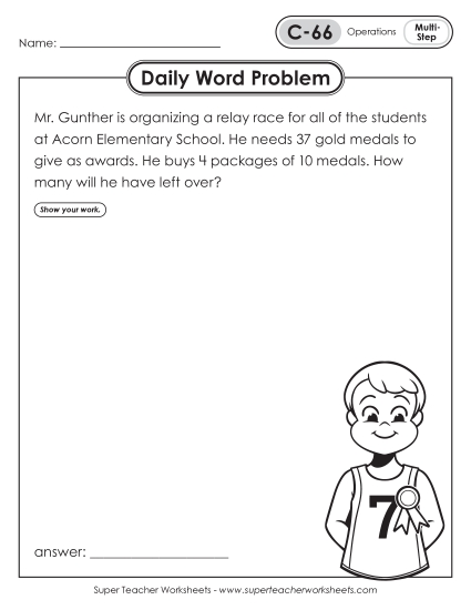 Daily Word Problems  C-66 through C-70 (Printable PDF Worksheet)