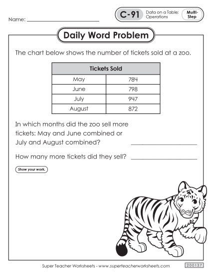 Daily Word Problems  C-91 through C-95 (Printable PDF Worksheet)