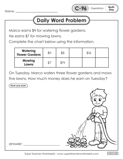 Daily Word Problems  C-96 through C-100 (Printable PDF Worksheet)