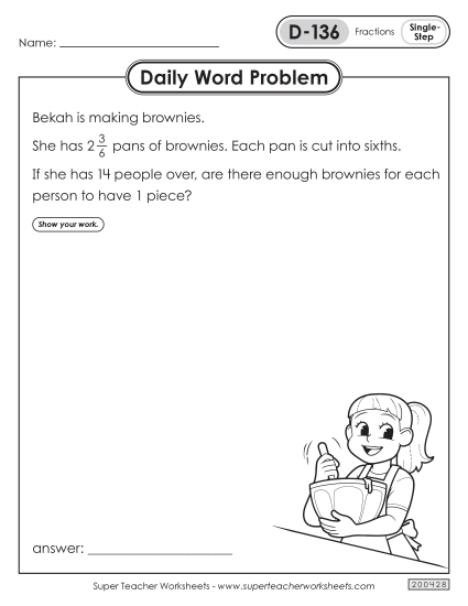 Daily Word Problems  D-136 through D-140 (Printable PDF Worksheet)
