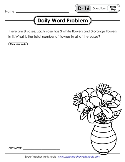 Daily Word Problems D-16 through D-20 (Printable PDF Worksheet)