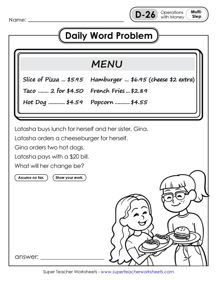 Daily Word Problems D-26 through D-30 (Printable PDF Worksheet)