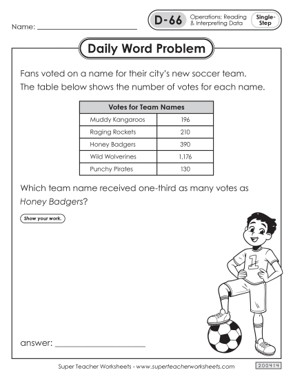 Daily Word Problems  D-66 through D-70 (Printable PDF Worksheet)