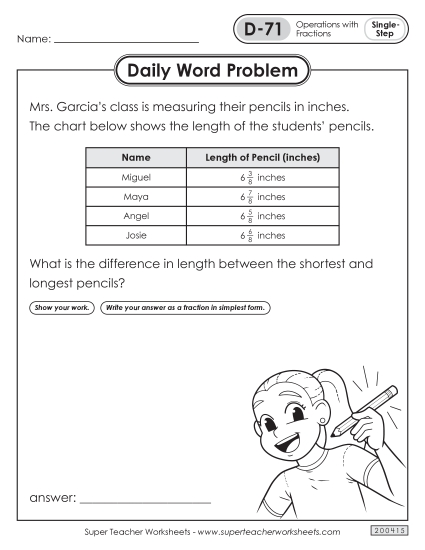 Daily Word Problems  D-71 through D-75 (Printable PDF Worksheet)