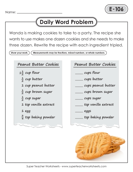 Daily Word Problems  E-106 through E-110 (Printable PDF Worksheet)