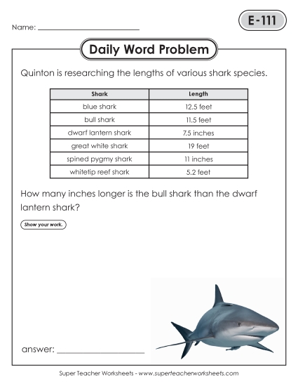 Daily Word Problems  E-111 through E-115 (Printable PDF Worksheet)