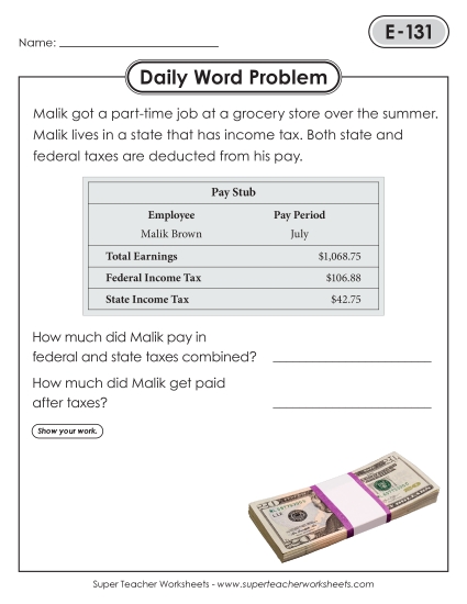 Daily Word Problems  E-131 through E-135 (Printable PDF Worksheet)