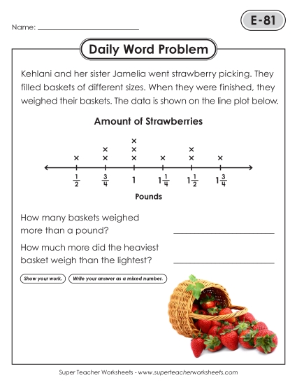 Daily Word Problems  E-81 through E-85 (Printable PDF Worksheet)