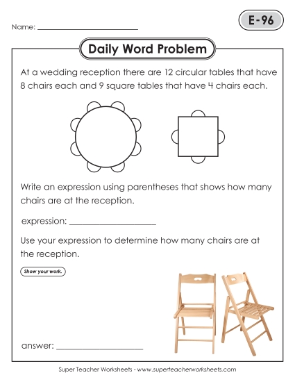 Daily Word Problems  E-96 through E-100 (Printable PDF Worksheet)
