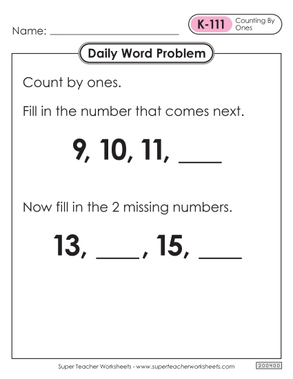 Daily Word Problems  K-111 through K-115 (Printable PDF Worksheet)