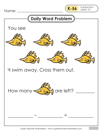 Daily Word Problems K-56 through K-60 (Printable PDF Worksheet)