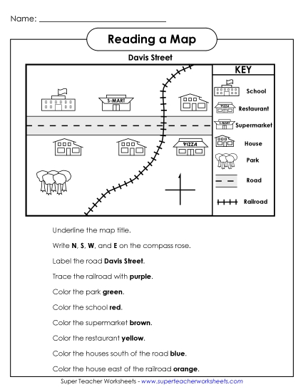 Basic Map Skills - Davis Street (Printable PDF Worksheet)