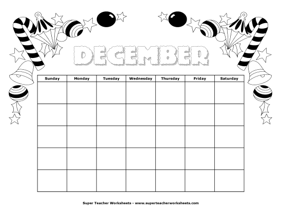 December Calendar (Christmas) (Printable PDF Worksheet)