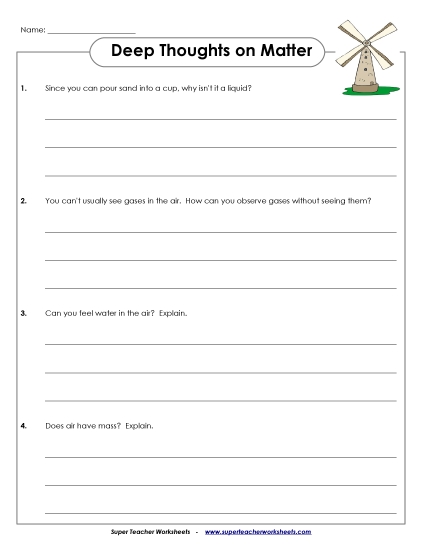 Deep Thoughts About Matter (Printable PDF Worksheet)
