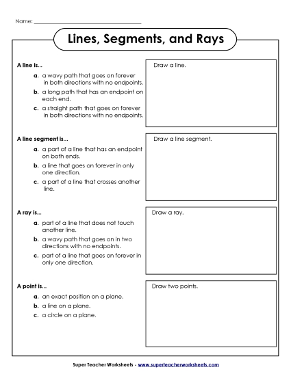 Define and Draw: Lines, Segments, Rays (Printable PDF Worksheet)