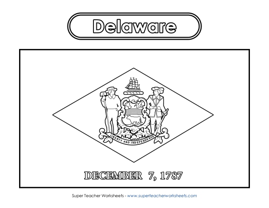 Flags & Seals - Delaware Flag Coloring Page (Printable PDF Worksheet)