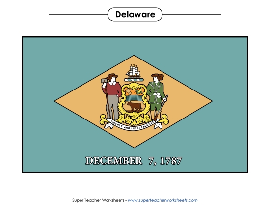 Flags & Seals - Delaware State Flag (Full-Color Version) (Printable PDF Worksheet)