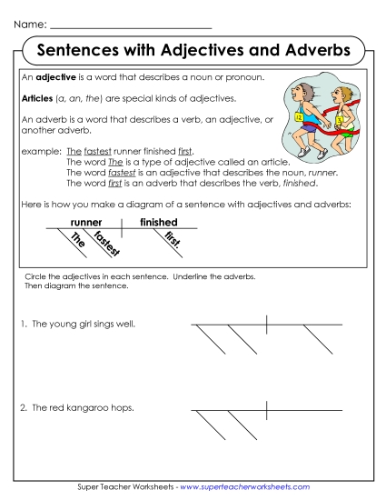 Intermediate - Diagramming Adverbs and Adjectives (Printable PDF Worksheet)