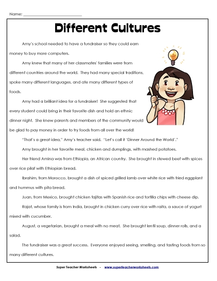 Fiction Stories - Different Cultures (Fiction) (Printable PDF Worksheet)