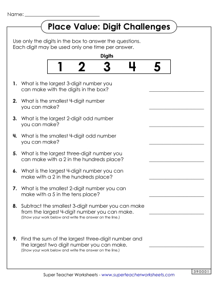 Place Value - Digit Challenges (Printable PDF Worksheet)