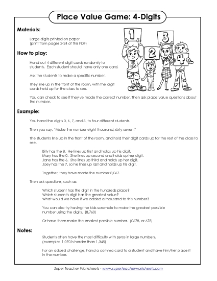 Place Value - Digit Game  (4-Digits) (Printable PDF Worksheet)