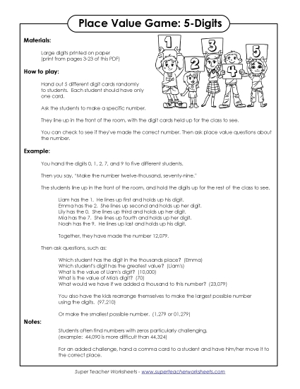 Place Value - Digit Game (5-Digits) (Printable PDF Worksheet)