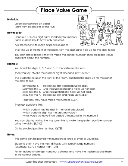 Place Value - Digit Game (Printable PDF Worksheet)