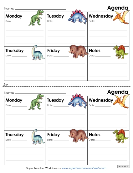 Teacher Helpers - Dinosaur Homework Agenda (Printable PDF Worksheet)