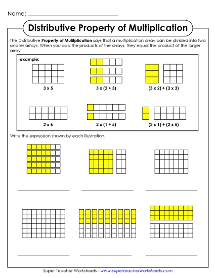 Distributive Property - Distributive Property (Intermediate #1) (Printable PDF Worksheet)