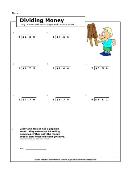 Dividing Money (Printable PDF Worksheet)