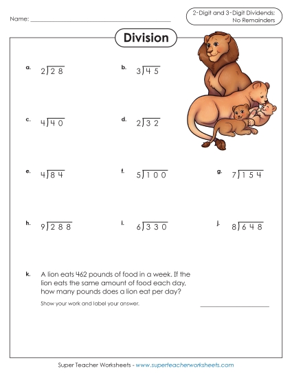 2-Digit Dividends (Remainders) - Division - 2 and 3-Digit Dividends (Printable PDF Worksheet)