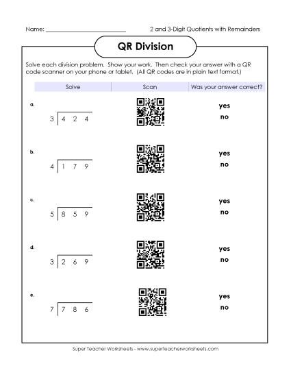Division - Division (2 and 3-Digit Quotients) (Printable PDF Worksheet)