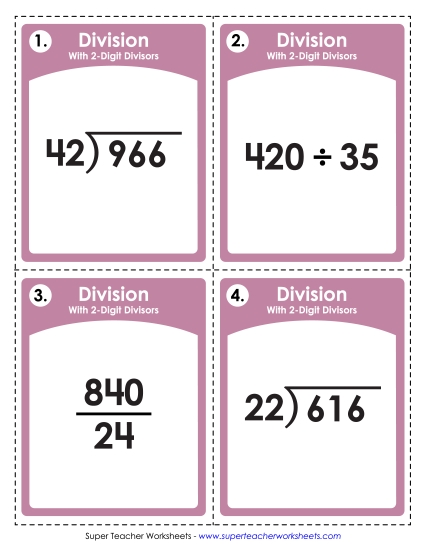 Division: 2-Digit Divisors (No Remainders) (Printable PDF Worksheet)