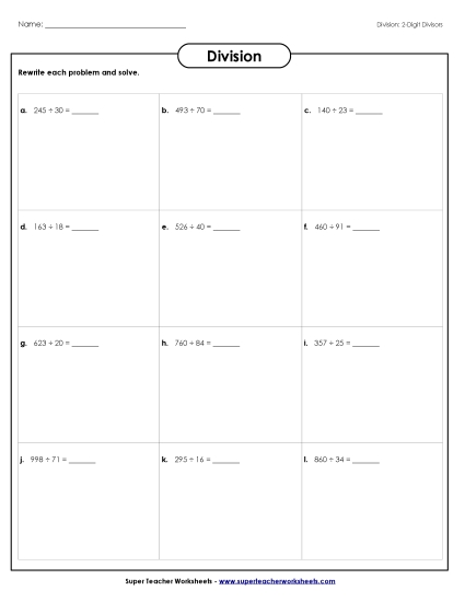 2-Digit Divisors 2 and 3-Digit Dividends - Division Boxes: 2-Digit Divisors (Remainders) (Printable PDF Worksheet)