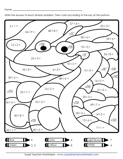 Mystery Pictures - Division Mystery Picture: Sea Monster (Printable PDF Worksheet)