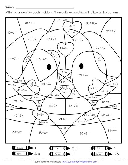 Valentine Division - Division Mystery Picture: Valentine's Day (Printable PDF Worksheet)