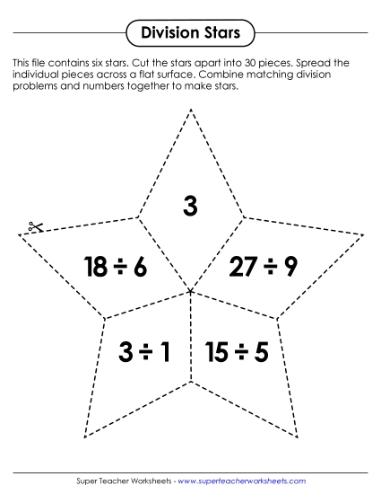 Games - Division Star Puzzles (Printable PDF Worksheet)