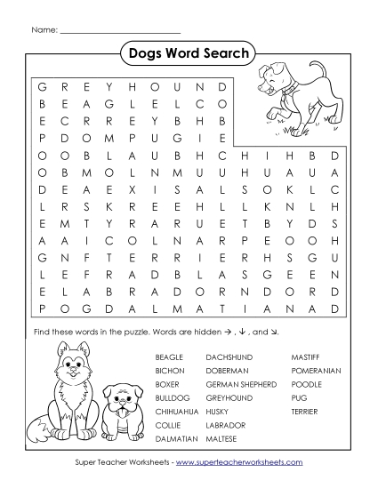 Intermediate (Grades 3-6) - Dogs (Printable PDF Worksheet)