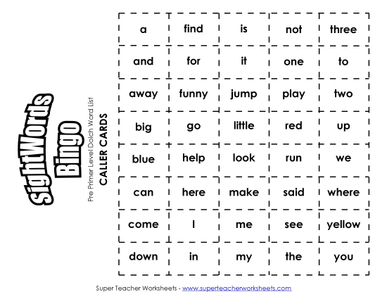 Pre-Primer - Dolch Bingo - Pre-Primer (Printable PDF Worksheet)
