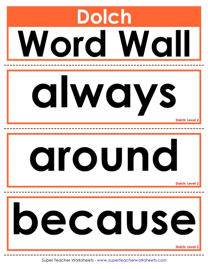 Dolch Sight Words - Dolch: Level 2 (Printable PDF Worksheet)