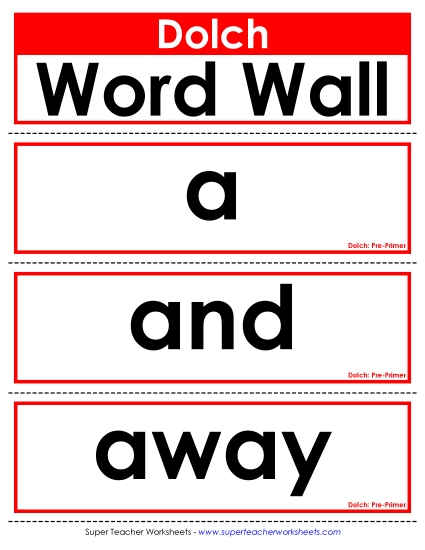 Dolch Sight Words - Dolch: Pre-Primer (Printable PDF Worksheet)