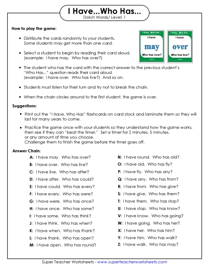 Sight Words (Dolch) - Dolch Words: Level 1 (Printable PDF Worksheet)