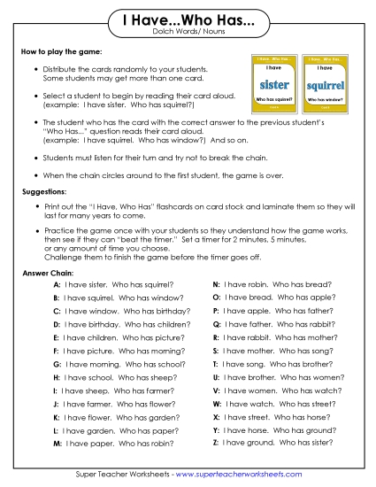 Sight Words (Dolch) - Dolch Words: Nouns (Printable PDF Worksheet)