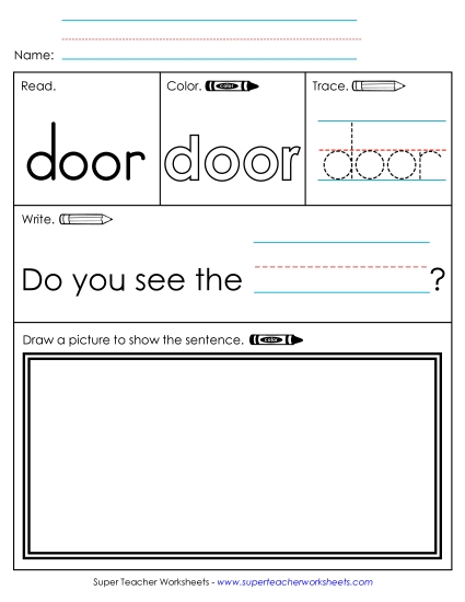 Individual Sight Words - Door (Sight Word) (Printable PDF Worksheet)