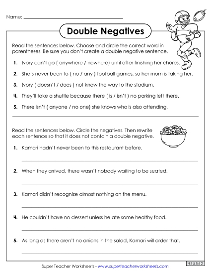 Worksheets - Double Negatives Mixed Practice (Printable PDF Worksheet)