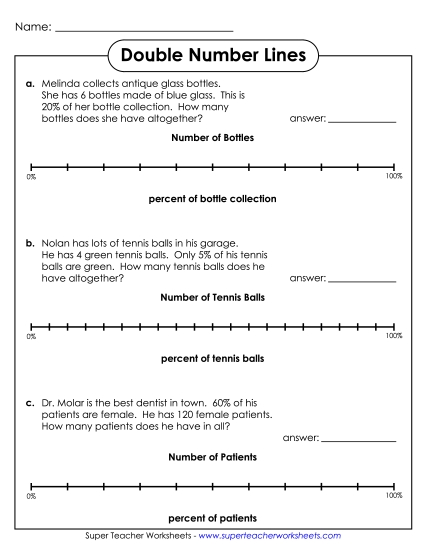 Double Number Lines Fractions, Decimals, Percents - Double Number Line (Percents/Advanced) (Printable PDF Worksheet)
