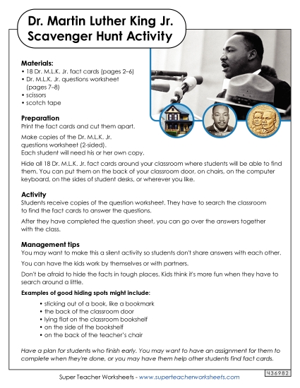 Dr. Martin Luther King Jr. Scavenger Hunt (Printable PDF Worksheet)